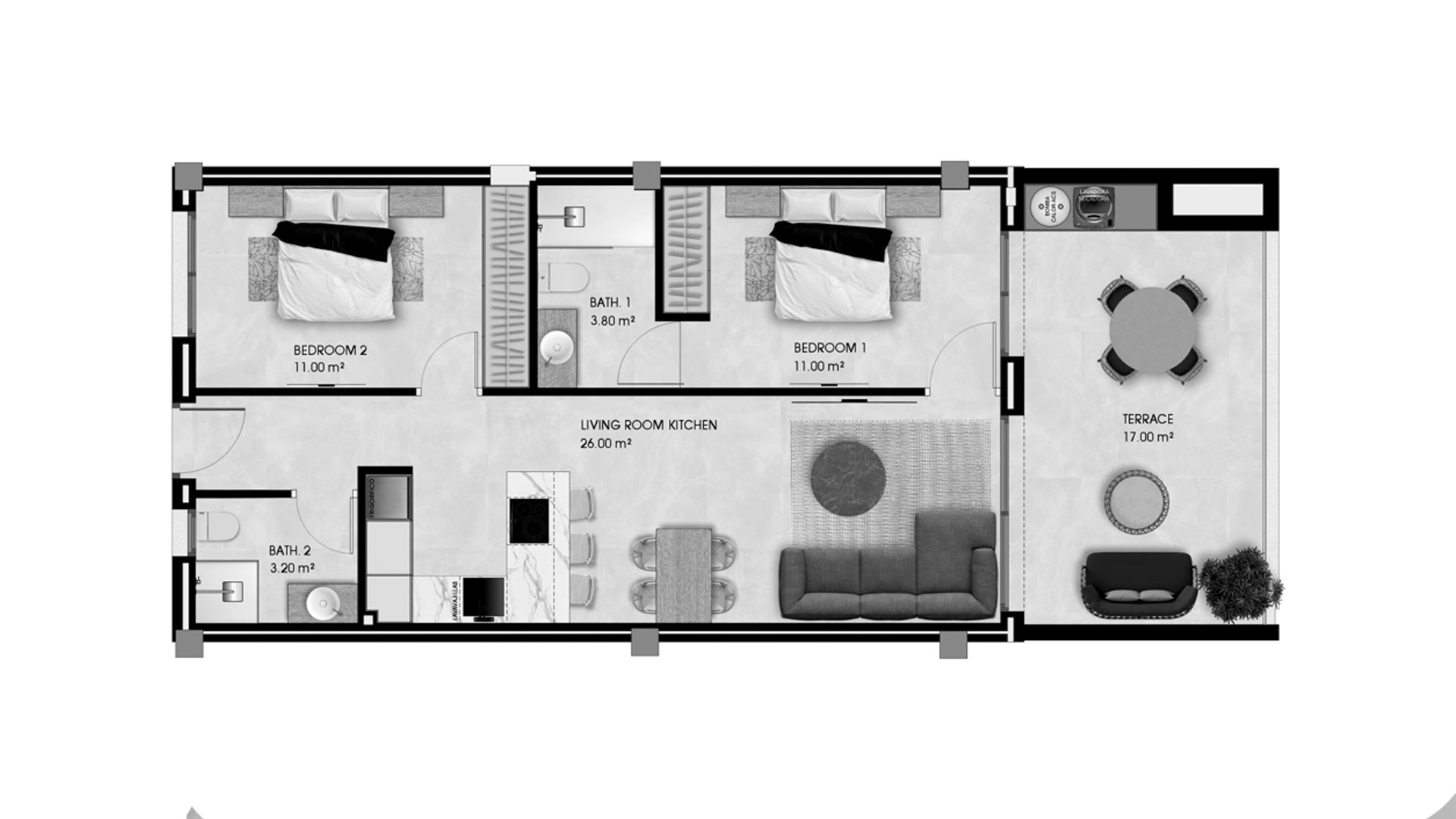 Apartment floor plan, 2 bedrooms in Pinet Beach II No. 6