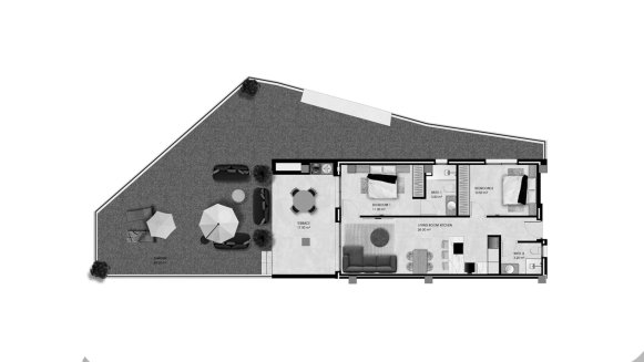 Apartment floor plan, 2 bedrooms in Pinet Beach II No. 3 (2D)